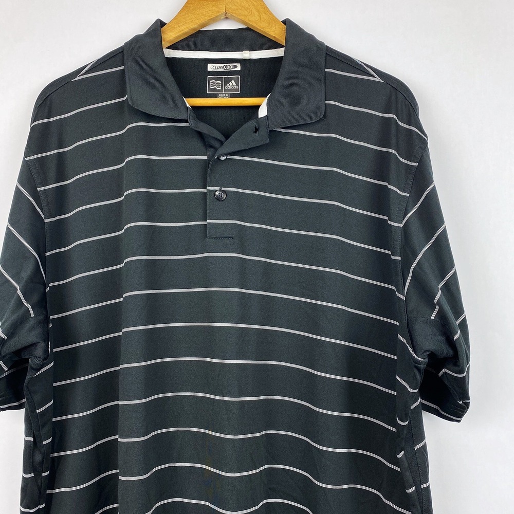 Adidas Polo Shirt XL Black White Stripe Golf Casual‎